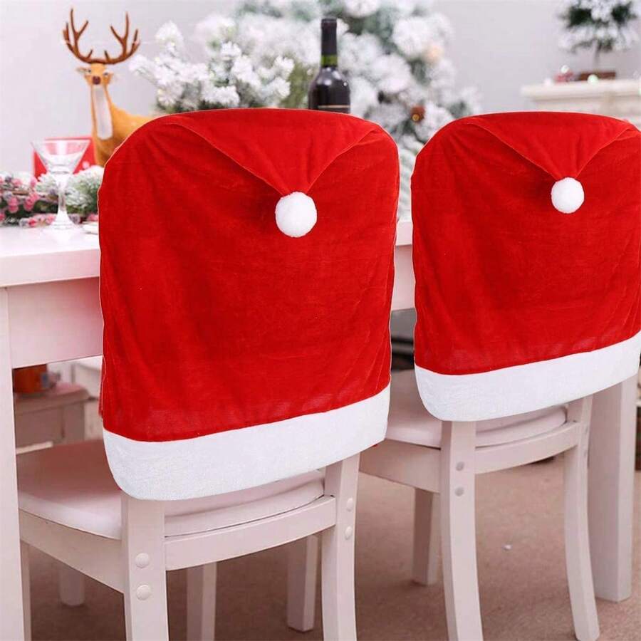 4pcs Red Hat Dining Chair Covers, Christmas Chair Back Cover For Kitchen Chairs, Great For Festive Decoration - Red - View 1