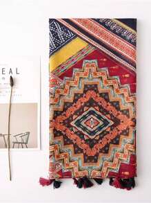 1條男士Bohemian風格Bali印花圍巾，流蘇設計，適合節日，派對，日常通勤，旅遊和度假等場合。Boho - 彩色 - 查看 4