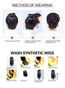 1pc Mixed color Messy Wavy Chignon Synthetic Updo Bun Hair Extension Fluffy Curly Messy  Elastic Rubber band bun