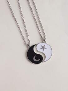 2入組陰陽吊墜項鍊 - 黑與白 - 查看 9