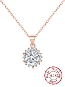 1件新款簡約甜美向日葵項鍊女款全鑲鉆石銀色雪花領鏈s925純銀花形吊墜,最佳女友生日、情人節、婚禮季節等禮品