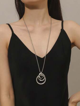 1pc European And American Fashion Cross-border New Circle Pendant Long Necklace