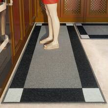 Washable Kitchen Rugs Non Slip Kitchen Runner Rugs Set of 2,Absorbent Kitchen Mats for Floor 2 Piece,Woven Absorbent Kitchen Floor Mats for in Front of Sink - Black - View 1