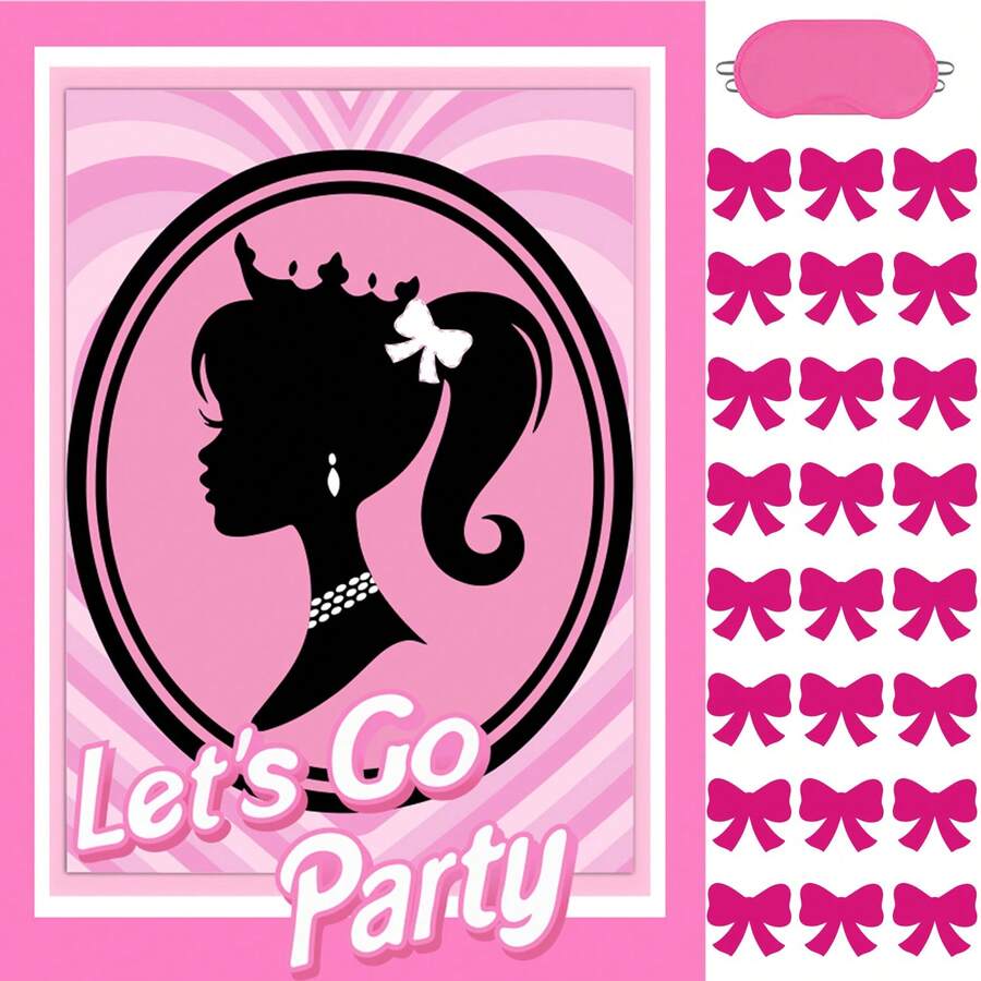 1pc Pink Blindfolded Girl Poster Sticker For Game Party Decorations, Princess Theme Birthday Scene Arrangement - Multicolor - View 1