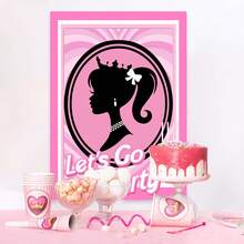 1pc Pink Blindfolded Girl Poster Sticker For Game Party Decorations, Princess Theme Birthday Scene Arrangement - Multicolor - View 4