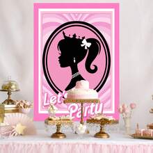 1pc Pink Blindfolded Girl Poster Sticker For Game Party Decorations, Princess Theme Birthday Scene Arrangement - Multicolor - View 5