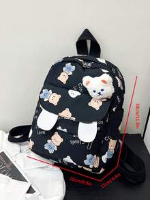 1 件 Preppy 可爱休闲小熊图案背包学校背包运动背包周末包幼儿园书包休闲包玩具包大容量便携轻便可调节肩带户外运动徒步旅行旅行时尚尼龙学生男孩女孩返校用品旅行配件