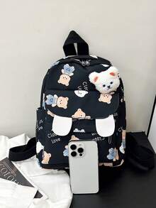 1 件 Preppy 可爱休闲小熊图案背包学校背包运动背包周末包幼儿园书包休闲包玩具包大容量便携轻便可调节肩带户外运动徒步旅行旅行时尚尼龙学生男孩女孩返校用品旅行配件