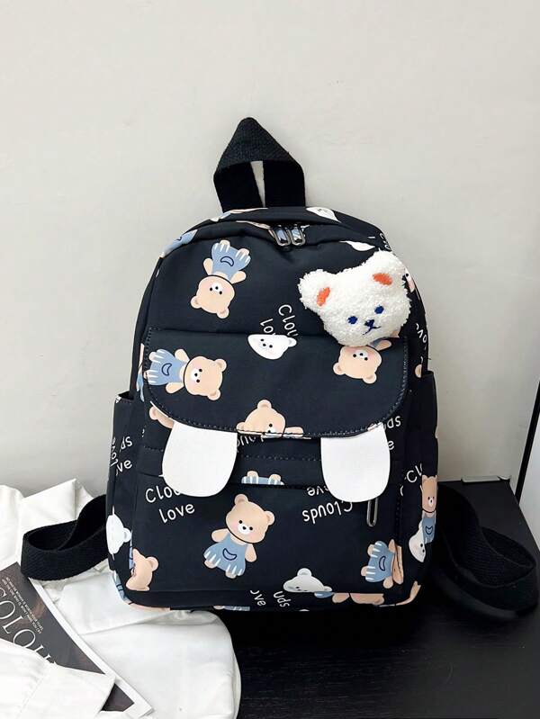 1 Peça Mochila Escolar Para Esporte Com Estampa Casual Fofa De Ursinho, Bolsa De Fim De Semana, Mochila Escolar Jardim De Infância, Bolsa De Lazer, Bolsa De Brinquedo, Grande Capacidade, Portátil, Leve, Com Alça Ajustável Para Externo, Esporte, Caminhada, Viagem, Em Nylon Fashion Para Estudantes, Meninos E Meninas, Material Escolar De Volta Às Aulas, Acessórios De Viagem