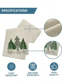 1pc Linen Christmas Tree Pattern Table Runner For Home Restaurant Hotel, Christmas Gift - Beige - View 6