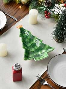 1pc Linen Christmas Tree Pattern Table Runner For Home Restaurant Hotel, Christmas Gift - Beige - View 5