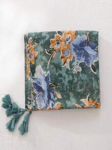 1入組男士巴厘紗裙印花流蘇波西米亞風情圍巾,適用於節日,日常穿著,工作和旅行