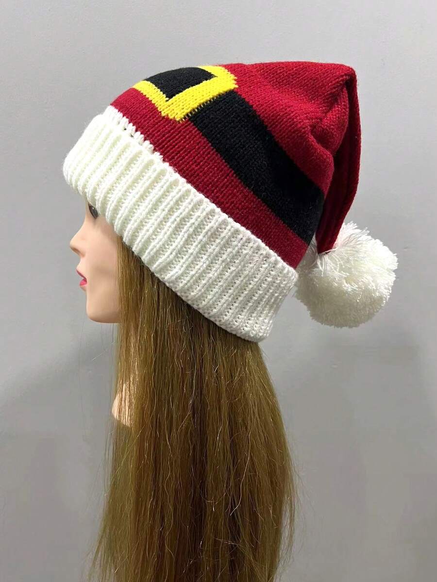 1頂聖誕老人腰帶圖案編織帽,適合聖誕節 - 彩色 - 查看 1