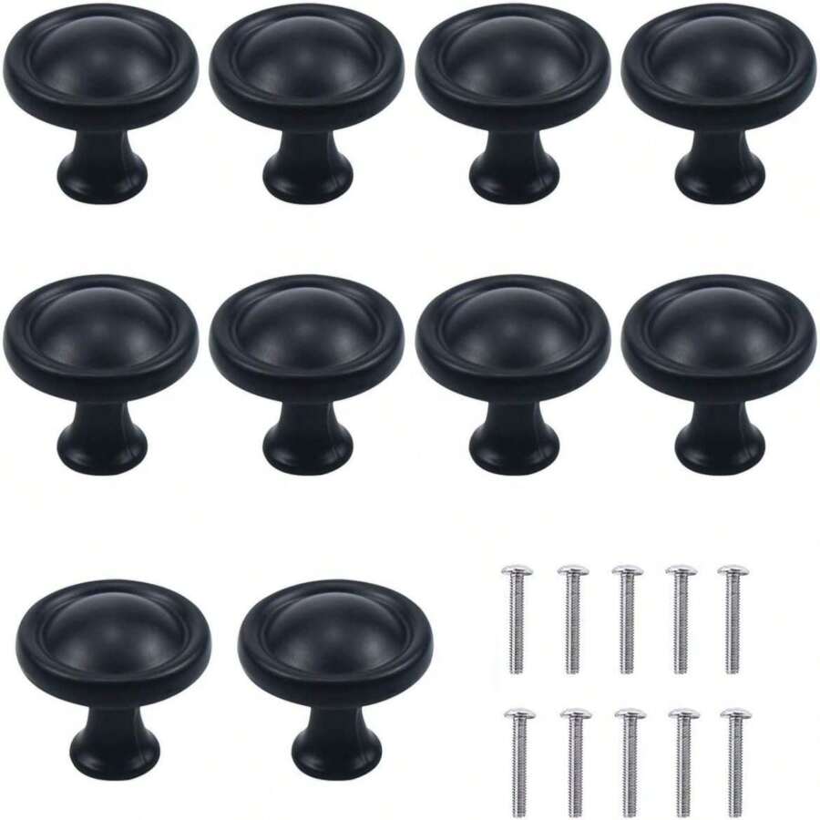 10PCS Matted Black Cabinet Knobs, Drawer Knobs, 30MM Aluminum Alloy, Single Hole Drawer Pull Handle, Cabinet Knobs, Door Pulls with Screws for Cupboard Wardrobe Furniture - Black - View 1