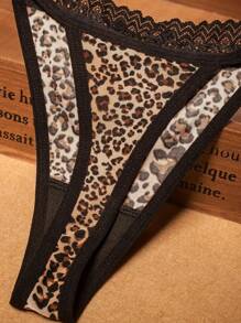 1pc Sexy Women Leopard Print Seamless Lace Soft Brushed Microfiber T-Back Panties