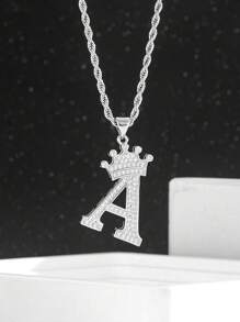 1件 男士時尚分層王冠初字母掛墜不鏽鋼扭轉鍊項鍊,男女適用頸圈,日常裝飾 - 銀色 - 查看 5