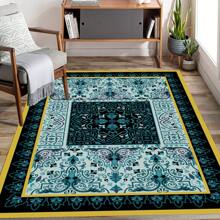1pc Crystal Velvet Material, Tpr Bottom, Bohemian Retro Living Room Carpet, Style Bedroom Rug, Anti-slip, Dirt-resistant Rug For Homestay - Blue - View 1