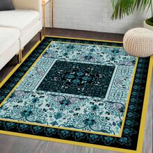 1pc Crystal Velvet Material, Tpr Bottom, Bohemian Retro Living Room Carpet, Style Bedroom Rug, Anti-slip, Dirt-resistant Rug For Homestay - Blue - View 3