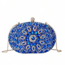 Cadeia Strass Bloco de cores Glamour Clutch Bolsa Feminina da Moda
