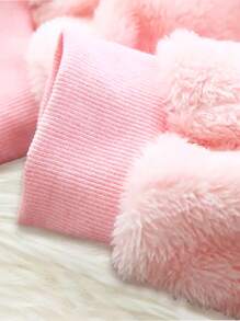 Young Girl Cute And Simple Unicorn Print Plush Warm Pajama Set For Autumn And Winter - Pink - View 6