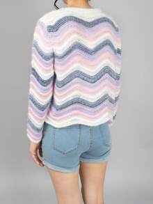 Women's Fashion Pullover With Curved Wave Multicolor Cheuron Print - Purple - View 6