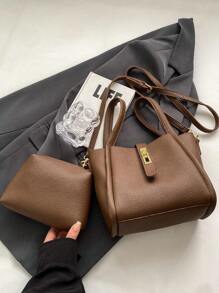 1個女款咖啡棕色手提包,新款通勤理想手袋,時尚大容量肩背包 - 咖啡棕 - 查看 6