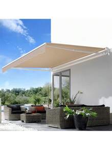YODOLLA Manual Retractable Awning Sun Shade Patio Awning Cover Outdoor Patio Canopy Sunsetter Deck Awnings With Manual Crank Handle, Beige - 米色 - 查看 1