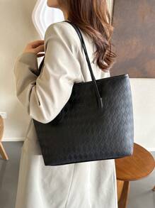 Plaid Pattern Large Capacity Tote Bag For Women,School Bag,Large Capacity,Portable,Classic Casual,Business Casual,For Teen Girls Women College Students,White-Collar Workers,Perfect For Work,Back To School,Middle School,High School,College - Black - View 5