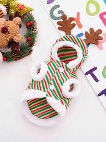 Christmas Reindeer Antler Decor Warm Pet Clothes With Plush & Striped Pattern For Dogs And Cats - Red - View 4