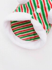 Christmas Reindeer Antler Decor Warm Pet Clothes With Plush & Striped Pattern For Dogs And Cats - Red - View 7