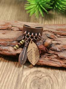 HANQI 1 Pieza Anillo Amplio De Aleación Con Estilo Bohemio Color Bronce Antiguo Ajustable Con Colgante De Borlas Para Mujeres.