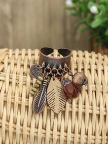 HANQI 1 Pieza Anillo Amplio De Aleación Con Estilo Bohemio Color Bronce Antiguo Ajustable Con Colgante De Borlas Para Mujeres.
