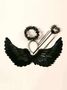 3pcs Angel Wings Costume Decoration, Swallow Shaped White Feathered Wings, Costume Party Props,Halloween Costume Angel Halo Prom