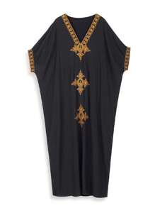 黑色刺繡蝙蝠袖屋有帶子長袖衣服洋裝 - 黑色 - 查看 7