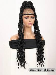 28英寸橡筋拉力式定鎖辮馬尾,烏黑色辮髮馬尾假髮,高品質纖維材質,編織型長馬尾辮假髮 - 黑色 - 查看 5