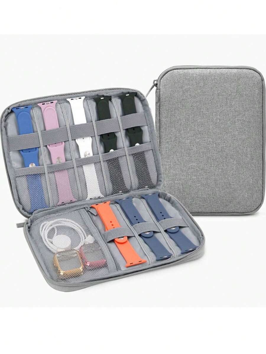 1pc Men Women Grey Nylon Watch Organizer Case Multifunction Portable Travel Package Compatible With Apple Watch Strap /Cables/Chargers/Headsets Watchband Storage Bag Holder Boxes Pouch