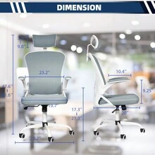 Office Desk Chairs with Wheels and Flip up Arms Headrest, Executive Office Chairs Clearance, Height Adjustable Ergonomic Mesh Office Chair for Home Office - 灰色 - 查看 6