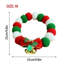 1入組聖誕彩帶寵物項圈,包含貓狗項鍊吊墜、綠葉和鈴鐺裝飾品