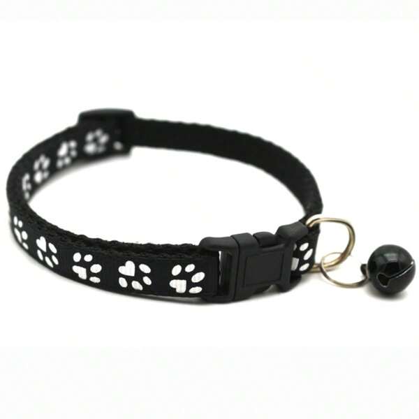 1 Pièce Collier Pour Animal De Compagnie Réglable Avec Clochette Et Empreintes De Pattes Noires Pour Petits Chiens Et Chats