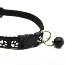 1入黑色狗掌印花鈴鐺可調節寵物項圈,適用於小型狗和貓 - 黑色 - 查看 2