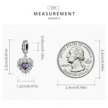 bamoer 1 PC 925 Sterling Silver Purple Shining Stone Collection Charms Love Drop Pendant fit for Charm Bracelet Vintage Pattern Beads