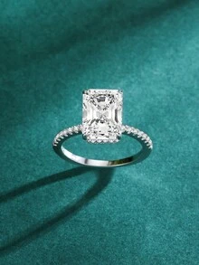 1pc Fashion 925 Sterling Silver Luxury Redian Cutting Rectangle 5A Cubic Zirconia Finger Ring For Women Wedding Engagement Jewelry Gift - Silver - View 3