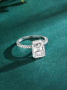 1pc Fashion 925 Sterling Silver Luxury Redian Cutting Rectangle 5A Cubic Zirconia Finger Ring For Women Wedding Engagement Jewelry Gift - Silver - View 4