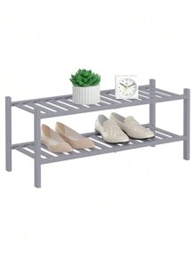 可折疊天然竹鞋架-堆疊式多功能組合收納架-便利的鞋子組織自由支撐鞋架,尺寸：11"深x 27"寬x 13"高 - 灰色 - 查看 1