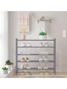 Collapsible 5-Tier Natural Bamboo Shoe Rack - Stackable Storage Shelf With Multi-Function Combinations - Free Standing Shoe Racks For Convenient Shoe Organization 11" D X 27" W X 35" H - Grey - View 6
