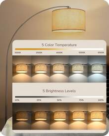 EDISHINE Arc Floor Lamp with Remote Control, Modern Floor Lamp with 5 Color Temperature & Dimmable Bulb, Metal Standing Lamps with Hanging Shade for Living Room, Bedroom, Office, Bronze - 青銅 - 查看 4