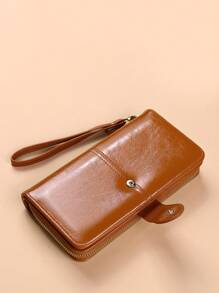 Vintage Women's Long Clutch Wallet, Handheld Phone Purse And Card Holder - Brown - View 2