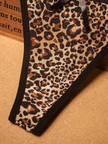 1pc Sexy Women Leopard Print Seamless Lace Soft Brushed Microfiber T-Back Panties