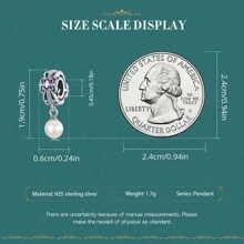 bamoer 1 PC 925 Sterling Silver Purple Shining Stone Collection Charms Love Drop Pendant fit for Charm Bracelet Vintage Pattern Beads