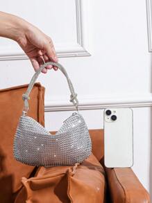 Mini Rhinestone Decorated Handbag With Rhinestone Strap - Silver - View 5
